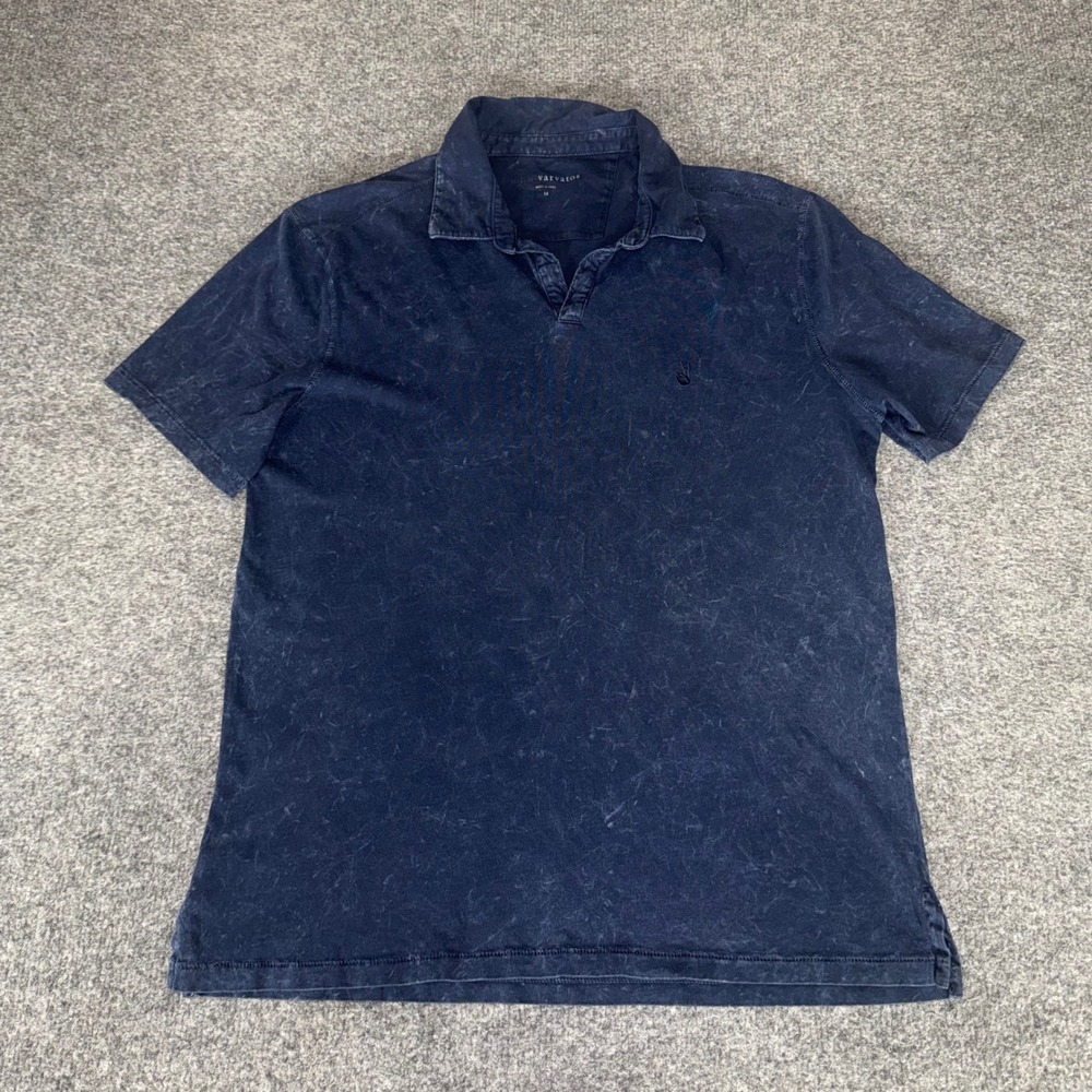 John Varvatos Men Medium Navy Blue Acid Wash Polo Shirt Short Sleeve Casual Golf